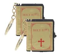 Amosfun Llavero Biblia Pequeño Dorado, Pack de 2 Piezas, Decoración Ligera para Coche y Bolso Acabado de Aleación de Zinc y Papel