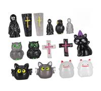 Amosfun Miniaturas Halloween Resina con Fantasmas Cuervos y Lápidas Figuras Decorativas para DIY Dormitorios Góticos y de Casas de Muñecas