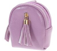 Amosfun Monedero Mini Diseño de Llavero y Cremallera, Bolso de Mano Elegante de PU Color Morado Claro Forma de Mochila, Práctico y Creativo para Uso Diario