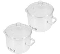 Amosfun Olla para Cocinar Sopa de Vidrio Borosilicato Doble Asa, 2 Piezas de 1350 Ml, Adecuado para Cocina Lenta y Uso en Oficina
