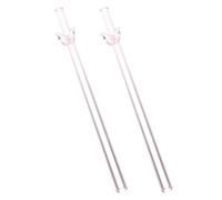 Amosfun Pajitas Reutilizables de Vidrio de Borosilicato 2 Piezas, Diseño de Alas Rosa, Pajitas Largas y Anchas para Cócteles, Leche y Té de Burbujas, Aptas para Fiestas y Uso Diario