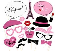 Amosfun Paris Photo Props Paris Party Photo Booth Props Kit Paris Temática Decoración French Photo Booth Props, Torre Eiffel, oh la la Party Favors 18PCS