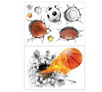 Amosfun Pegatinas de Pared 3d Deportivas de Pvc, 2 Unidades Balón de Simulación, Adhesivos Decorativos para Habitaciones Infantiles y Sala de Estar, Fáciles de Aplicar y Retirar