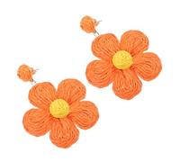 Amosfun Pendientes de Rafia Tejidos Flores Naranjas para Mujer, Livianos y Coloridos, Ideales para Playa y Verano, Diseño Bohemio y Artesanal