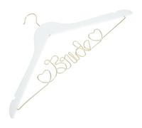 Amosfun Percha para Vestidos de Novia Blanca Diseño Bride Dorado, Percha de Madera y Metal para Ropa de Boda, Ranuras Antideslizantes para Organizar Vestido Nupcial, 1 Unidad