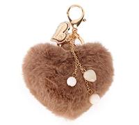 Amosfun Pom Poms - Llavero con forma de corazón con brillantes y suaves bolas para el coche, ideal como regalo de cumpleaños o Navidad (rosa)