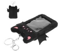Amosfun Porta Tarjetas de Peluche Alas de Demonio Funda para Tarjetas de Identificación Tamaño Compacto Color Negro Llavero para Oficina Estudiantes y Uso Escolar