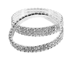 Amosfun Pulseras de Gemas de Imitación para Mujer, 2 Piezas Elásticas | Plata, Estilo Apilable y Ligero, 5, 80x5, 80x1, 00cm, para Graduación y Cenas