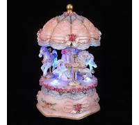 Amosfun Regalos de cumpleaños decoración Musical para Mesa navideña tiovivo Musical para niñas tiovivo Giratorio con Luces de Caballo Vintage Purple