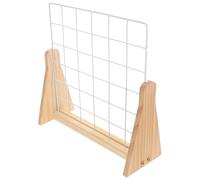 Amosfun Rejilla Metálica Pequeña con Base de Madera Maciza Natural, Soporte Organizador de Joyería y Fotos, Estante Exhibición Independiente para Decoración del Hogar y Ferias Artesanales