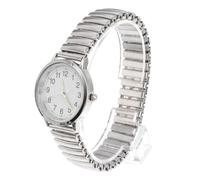 Amosfun Reloj de Pulsera de Cuarzo Esfera Grande Luminosa, Resistente al Agua, Correa Elástica Plateada, Diseño Clásico para Padres y Personas Mayores, Adecuado para Uso Varios Estilos