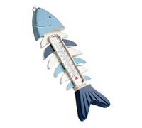 Amosfun Rustic Nautical Fish Bone Wall Temperature Gauge Wooden Outdoor Indoor Coastal Decor For Garden Patio Porch Mediterranean Seaside Style Hanging Ornament