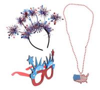 Amosfun Set de 3 Accesorios del Día Independencia Gafas Rojas y Azules, Diadema Patriótica Estrellas y Collar Usa para Fiestas, Desfiles y Decoraciones Festivas