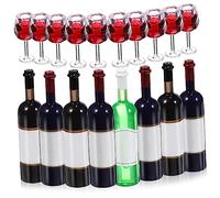 Amosfun Set de Mini Copas de Vino y Botellas en Miniatura, 18 Piezas para Decoración de Casas de Muñecas, Manualidades y Accesorios, Diseño Detallado y Uso Versátil Estilo Aleatorio