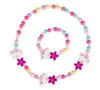 Amosfun Set De Pulsera Y Collar De Cuentas De Madera Para Niñas Accesorios Coloridos De Unicornio Perfecto Para Fiestas CumpleañOs Y Ocasiones Especiales