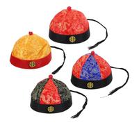 Amosfun Sombrero de Chino Antiguo, Sombrero de Drama Chino de Estilo Auténtico Qing, Tela, 4 Piezas, Talla 9 para Adultos, para Cosplay y Actuaciones de Escenario