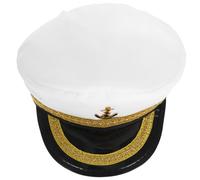 Amosfun Sombrero de Marinero Color Claro para Hombre Banda Dorada Bordada, Gorra Marinero de Poliéster Resistente para Disfraces, Fiestas y Navegación, Accesorio Unisex para Uso Diario