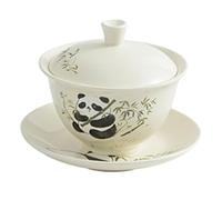 Amosfun Taza de Cerámica con Diseño Panda Kawaii Resistente al Calor Base Antideslizante y Tapa Juego Moderno para del Té Color Beige Elegante