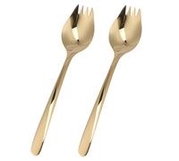 Amosfun Tenedores de Ensalada de Acero Inoxidable 304 Multifuncionales 2 Piezas Color Dorado Mango Largo para Fideos y Pasta, Utensilios Portátiles para Exteriores y Camping, Aptos