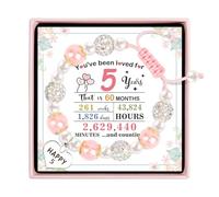 Amosking 5. Regalos de cumpleaños para niñas, pulseras de perlas para niñas de 5 años, doble caja de cumpleaños para ella, pulsera de piedra ajustable para hija, nieta, sobrina, clase