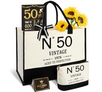 Amosking 50th regalos de cumpleaños para mujeres bolsa de compras de lona equipo de viaje, 50 años regalos para esposa, madre, hermana, tía, amigas, vintage N°50 bolso/bolsa de cosméticos, Blanco