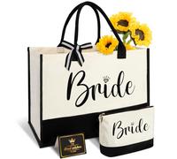 Amosking Regalos de novia 2026 bolsa de lona para mujer con bolsa de maquillaje, regalos de boda para despedida de soltera, despedida de soltera, compromiso, luna de miel, Blanco, 42.5 cm x 20 cm x 31