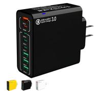Amountofus 8 in 1 Waterproof Ports USB Fast Charger, Multi-Port Charging Station for Multiple Devices, High-Speed Hub Power Block with Outlet Plug, for Travel/Home/Office (Black)