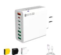 Amountofus 8 in 1 Waterproof Ports USB Fast Charger, Multi-Port Charging Station for Multiple Devices,Travel-Friendly Wall Charger Adapter (White)