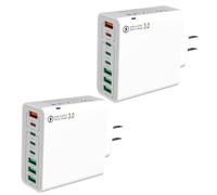 Amountofus 8 in 1 Waterproof Ports USB Fast Charger, Multi-Port Charging Station for Multiple Devices, High-Speed Hub Power Block with Outlet Plug, for Travel/Home/Office (2*White)