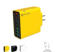 Amountofus 8 in 1 Waterproof Ports USB Fast Charger, Multi-Port Charging Station for Multiple Devices,Travel-Friendly Wall Charger Adapter (Yellow)