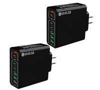 Amountofus 8 in 1 Waterproof Ports USB Fast Charger, Multi-Port Charging Station for Multiple Devices, High-Speed Hub Power Block with Outlet Plug, for Travel/Home/Office (2*Black)