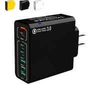 Amountofus 8 in 1 Waterproof Ports USB Fast Charger, Multi-Port Charging Station, Travel-Friendly Wall ChargerAdapter, for Travel/Home/Office (Black)