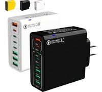 Amountofus 8 in 1 Waterproof Ports USB Fast Charger, Multi-Port Charging Station, Travel-Friendly Wall ChargerAdapter, for Travel/Home/Office (White+Black)