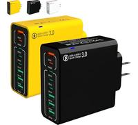 Amountofus 8 in 1 Waterproof Ports USB Fast Charger, Multi-Port Charging Station, Travel-Friendly Wall ChargerAdapter, for Travel/Home/Office (Yellow+Black)