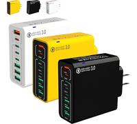 Amountofus 8 in 1 Waterproof Ports USB Fast Charger, Multi-Port Charging Station, Travel-Friendly Wall ChargerAdapter, for Travel/Home/Office (White+Yellow+Black)