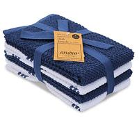 AMOUR INFINI Juego de 4 paños de Cocina de algodón, 40 x 65 cm, súper Suaves y absorbentes, 100% Rizo, Uso doméstico y Comercial, Color Azul