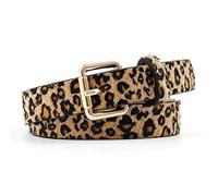 AMOYER Señoras de la impresión del leopardo de la PU de la correa de cuero artificial retro caballo de la pretina del pelo para las mujeres
