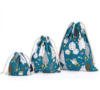 Amoyie Abaría - 3 unidades bolsa de algodón con cuerdas - Pequeña saco bolsas - Bolsa inserto organizador para bebé ropa juguete pañales - Bolsa de regalo - 25x 30 cm, 19 x 23 cm, 14 X 16