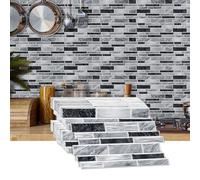 AMOYUN 12 Piezas Azulejos Adhesivos Cocina, Pegatinas de Pared 12cm x 24.6cm Vinilos de Pared Decorativos Baño Vinilo Suelo (Efecto Piedra)