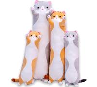AMOZO Lindo Gato de Felpa Almohada de Cuerpo Largo abrazar Dibujos Animados Animales de Peluche Gato Felpa Suave muñeca Almohadas Regalos para niños niñas (Orange,130cm)