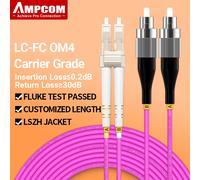 AMPCOM-Cable de fibra óptica OM4 LC a FC UPC, Cable de conexión multimodo Duplex MMF 50/125μm 40gbps, curva sensible, 2,0mm 1M