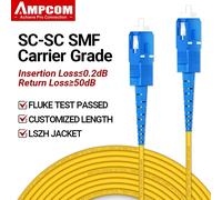 AMPCOM-Cable de parche de fibra óptica, SC a SC UPC, monomodo, Simplex SMF 9/125 μm, Cable de fibra óptica con curva sensible LSZH SC-SC