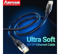AMPCOM Cable de red ultraflexible, CAT 6A, Ultra suave, 10gbps, RJ45, Cat6a, Ethernet, LAN, RJ45, alta velocidad, enrutador, módem, PC CAT6A UTP Black