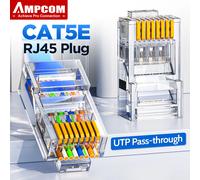 AMPCOM CAT5e RJ45 conector 8P8C Cable Ethernet Modular RJ 45 extremos Cable Ethernet conectores de engarzado enchufe de red UTP Pass Through 100pcs