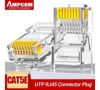 AMPCOM CAT5e RJ45 conector 8P8C Cable Ethernet Modular RJ 45 extremos, conectores de crimpado de Cable Ethernet, enchufe de red UTP 50U Gold-plated