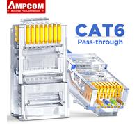 AMPCOM CAT6 CAT5E Pasar a través de conectores de red de enchufe modular RJ45 UTP 3/50μ Extremo de engarzado 8P8C chapado en oro para cable Ethernet CAT6 3U