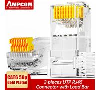 AMPCOM CAT6 RJ45 Conector de clavija modular UTP 50μ Terminal de engarzado 8P8C de dos piezas chapado en oro para cable Ethernet, cable Ethernet a granel 50U 1-piece