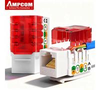 AMPCOM CAT6 Sin Blindaje 90 ° Conector Keystone Punch Down 50U con Tapa de Retención IDC | Oblicuo/Ángulo Recto | Ideal para la Oficina y el Hogar CAT6 110 IDC 6PCS