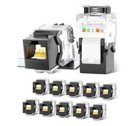 AMPCOM CAT6A UTP RJ45 Keystone Jack 50u chapado en oro reutilizable Ethernet Wall Jack con bloqueo de trinquete ajustable (no requiere herramientas ni bridas de cremallera), negro (paquete de 12)
