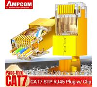 AMPCOM CAT7 Pasar a través de conectores de red de enchufe modular RJ45 STP 3/50μ Extremo de engarzado 8P8C chapado en oro para cable Ethernet CAT7 Normal Red
